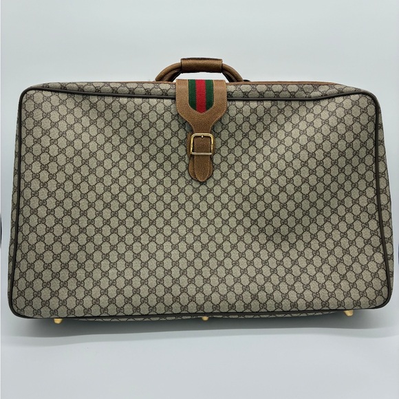 GUCCI GG Supreme Sherry Line Brown Monogram XLarge Vintage Suitcase - Picture 1 of 7